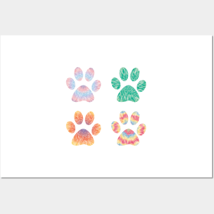 Colorful tie dye dog paws pattern Posters and Art